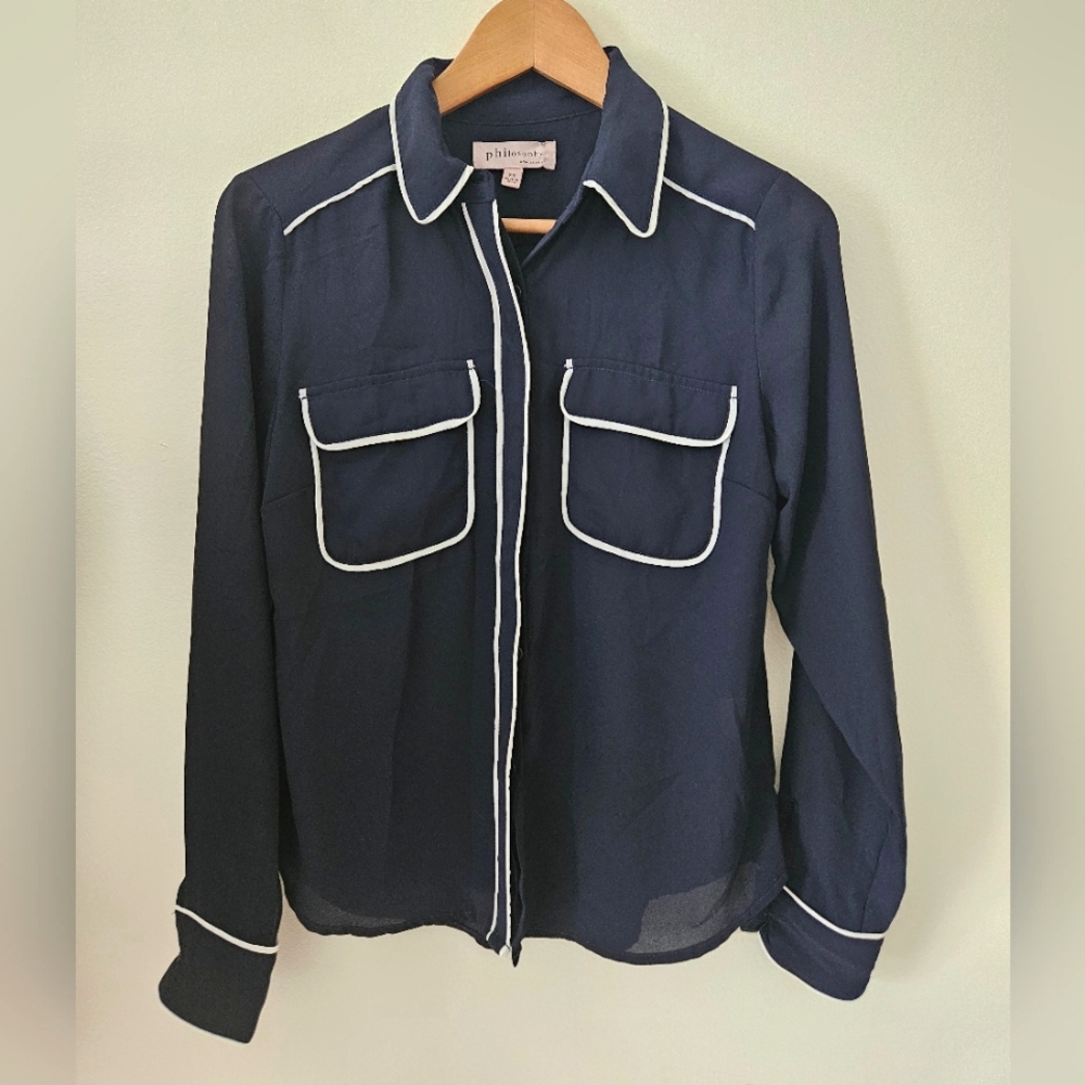Philosophy navy and white blouse - Picture 1 of 8